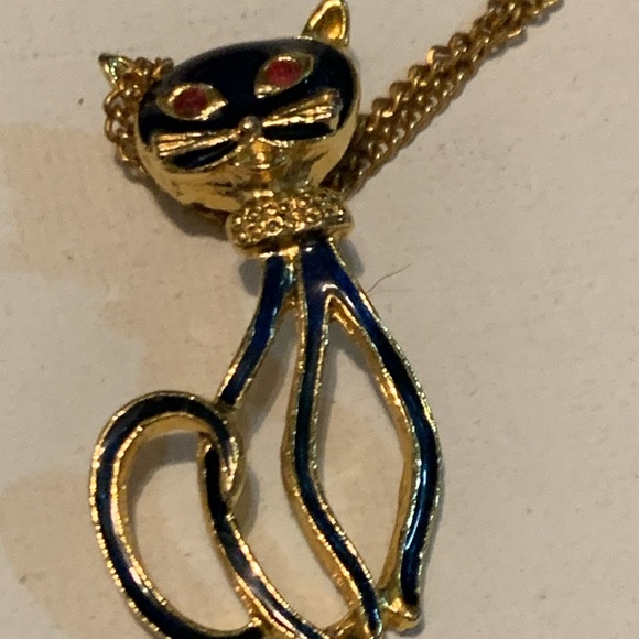 2/$30 Vintage Blue Enamel Siamese Cat Silhouette Pendant - Picture 6 of 9